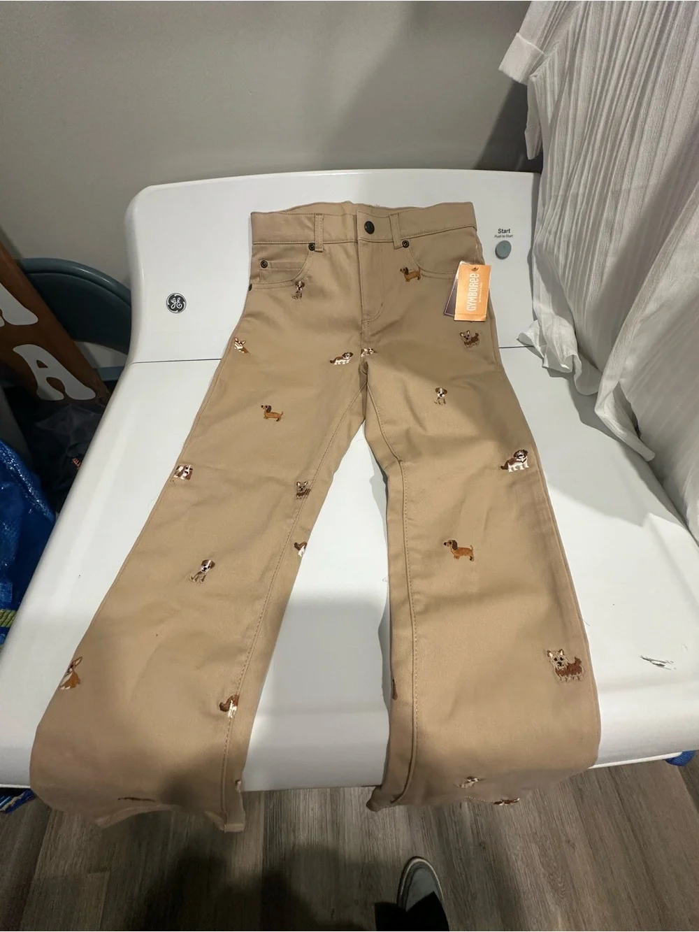 Gymboree Tan Khaki Pants with Embroidered Dogs